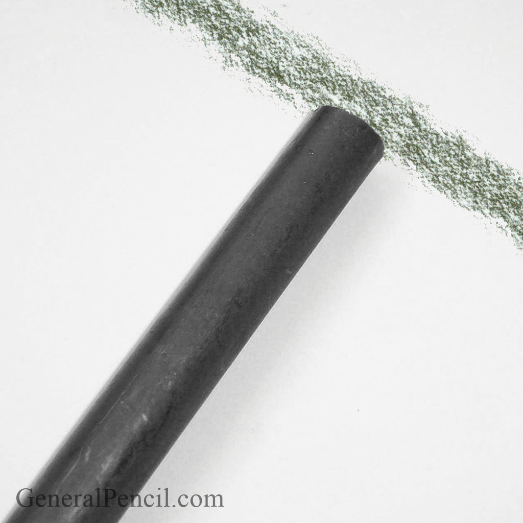 A black Jumbo Layout® Drawing Stick from the Limited Edition set rests diagonally on white paper, producing a textured green line. The words "GeneralPencil.com" are visible at the bottom left corner.