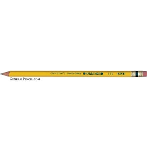 Yellow Supreme™ #2 pencil featuring "General's Semi-Hex Supreme 550-2" in green, with an eraser attached by a gold band. Visit: GeneralPencil.com.