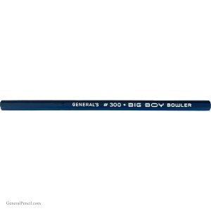 A glossy, unsharpened dark blue pencil with white text reads "U.S.A. General's #300 Big Boy Bowler."